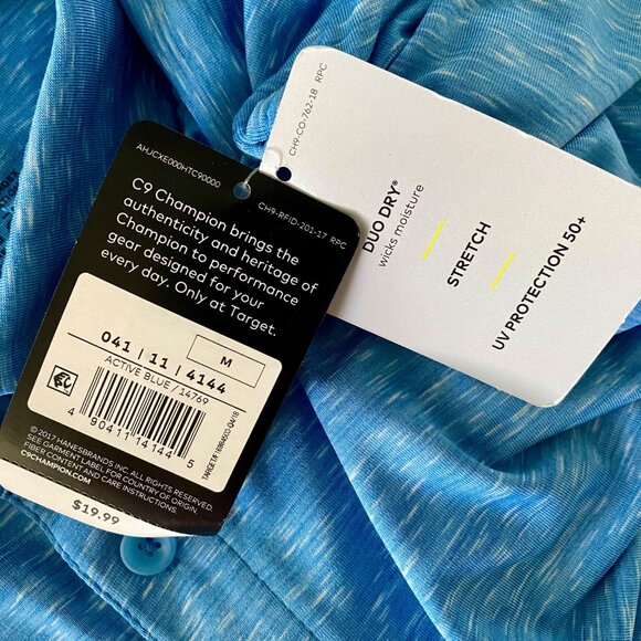 Champion C9 Blue Polo Shirt Moisture-Wicking UV Protection Men's Medium NEW NWT - Picture 7 of 10